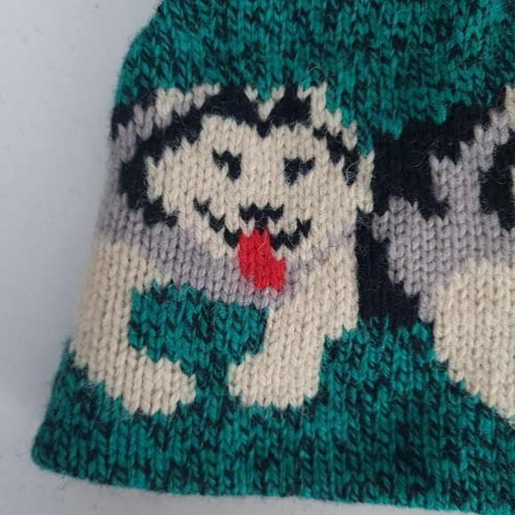 Vintage LL Bean Husky Dog Wool Hat One Size Green Beanie Lined USA Winter 90s - Picture 3 of 16